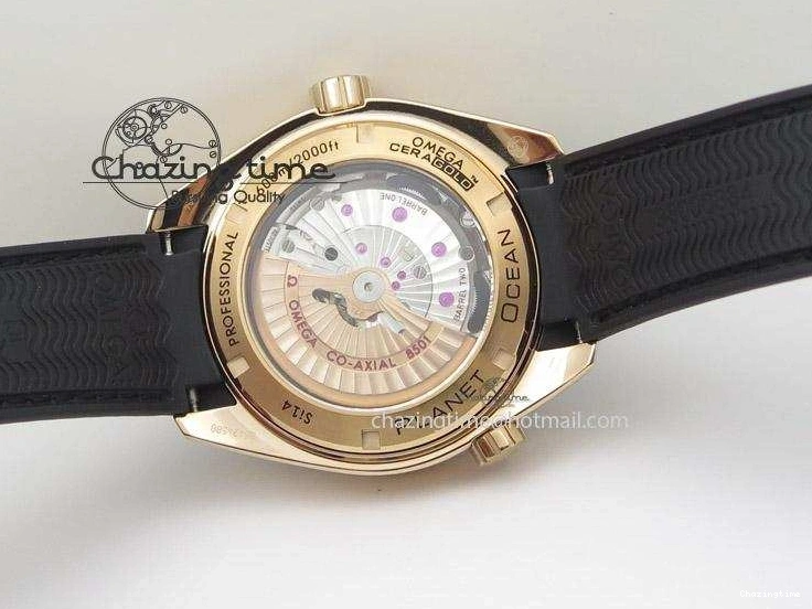 0108 Bright Planet Ocean Professional Rose Gold Liquid Metal V6F 45mm on Black Rubber Strap A 8287